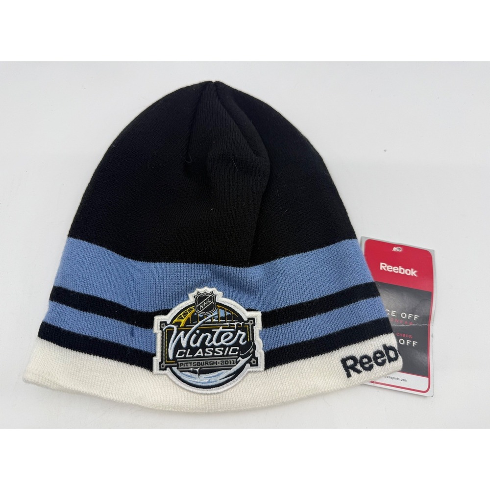 Reebok Beanie NHL Winter Classic Pittsburgh 2011 Striped Acrylic Blue Black OSFA